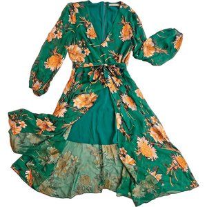 ALICE + OLIVIA Coco Green Floral Burnout Dress